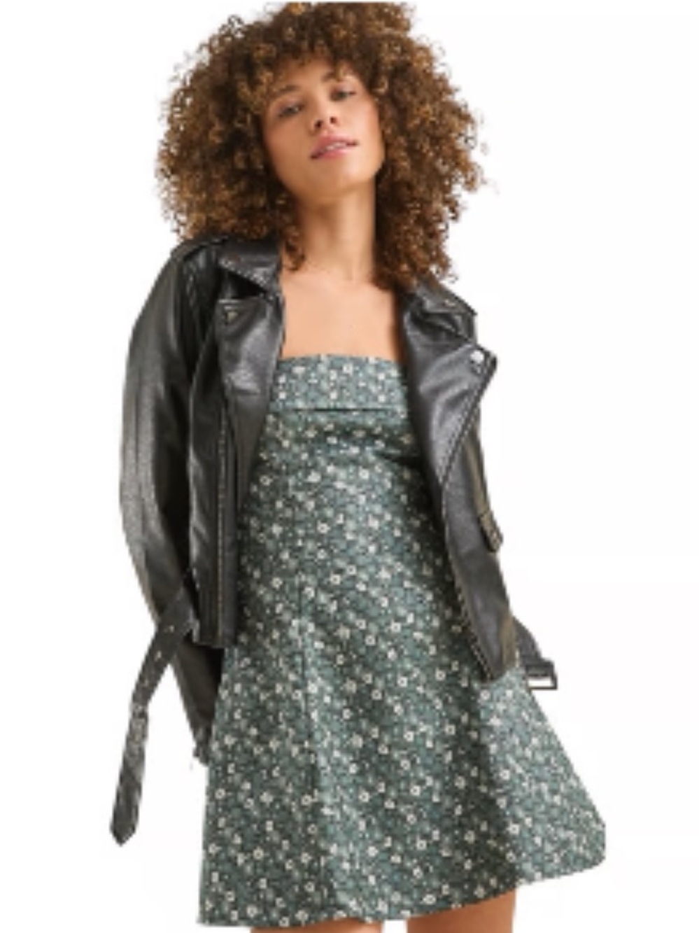 Altar'd State Winna Jacquard Green Floral Strapless Mini Dress